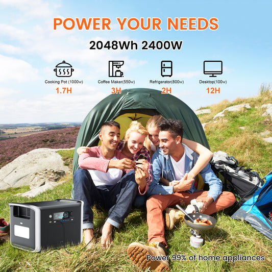 CTOLITY AP2000 Portable Power Station – 2048 Wh LiFePO₄, 2400 W Pure Sine Wave (2000 W Continuous), 2‑Hour Fast Charge