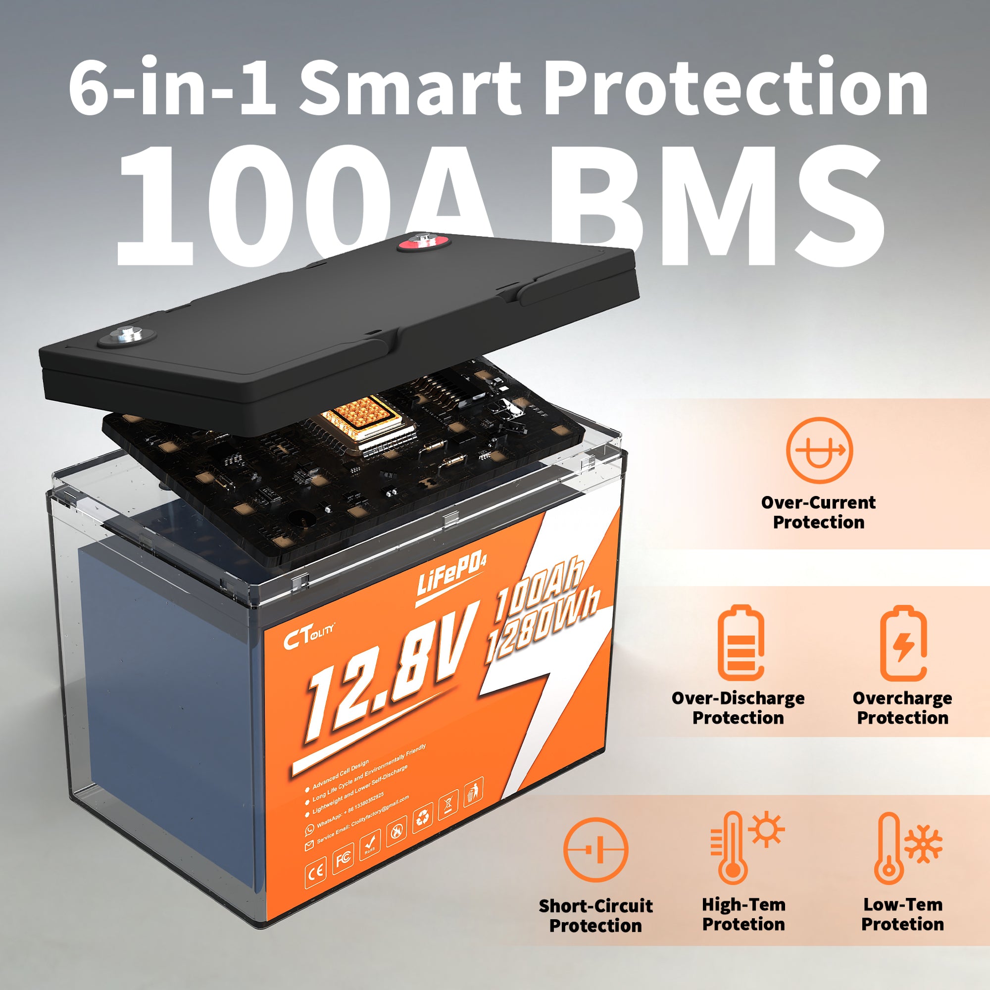 CTOLITY CT100-12 12.8V 100Ah 1280Wh LiFePO4 Battery